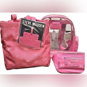 NWT Steve Madden Birma 3 in 1  Pink PVC Transparent Backpack Fanny Bag T…